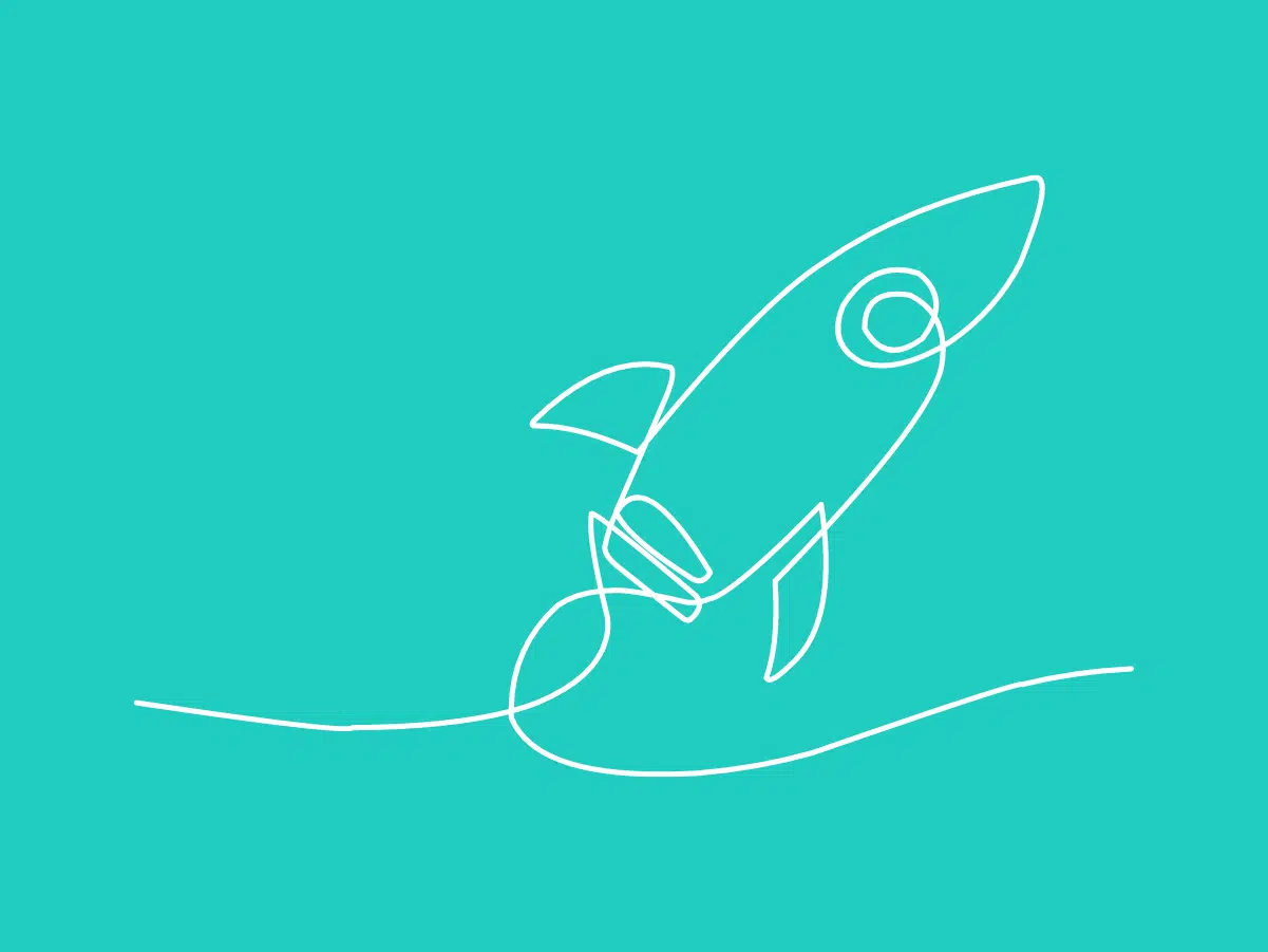 Line drawing of a rocket to represent growth in fundraising